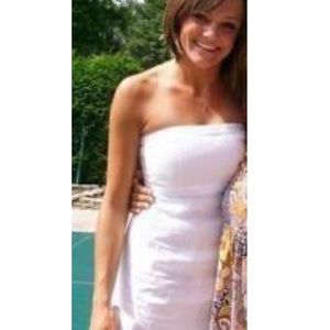 Strapless White GAP textured fitted linen dress